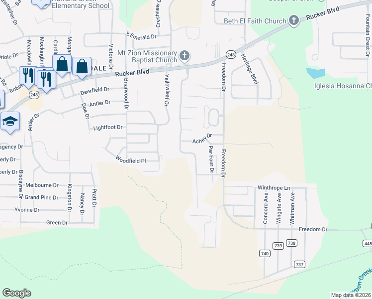 map of restaurants, bars, coffee shops, grocery stores, and more near 176 North Spring View Drive in Enterprise