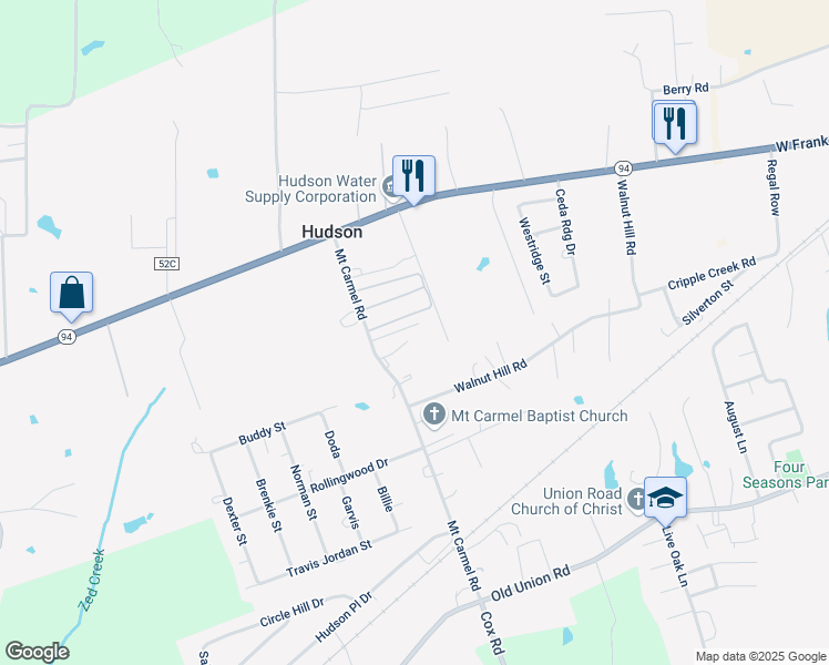 map of restaurants, bars, coffee shops, grocery stores, and more near 371 Mount Carmel Road in Lufkin