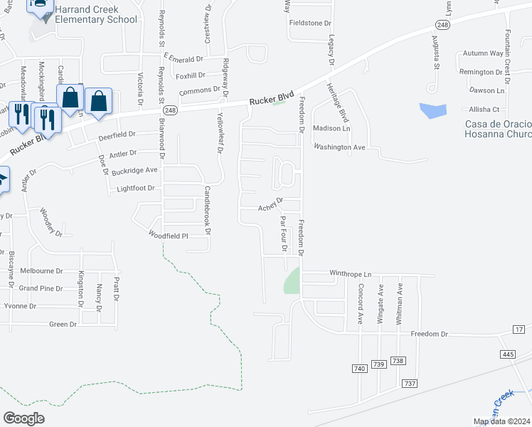map of restaurants, bars, coffee shops, grocery stores, and more near 3102 Achey Drive in Enterprise