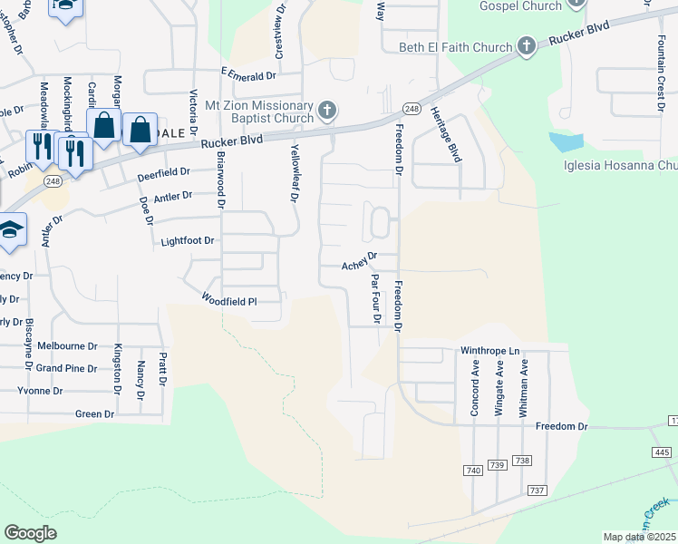 map of restaurants, bars, coffee shops, grocery stores, and more near 3086 Achey Drive in Enterprise
