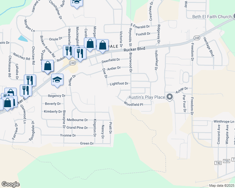 map of restaurants, bars, coffee shops, grocery stores, and more near 52 Woodfield Place in Enterprise