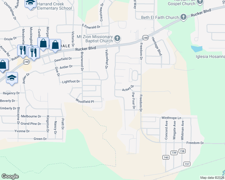 map of restaurants, bars, coffee shops, grocery stores, and more near 3124 Morningdove Way in Enterprise