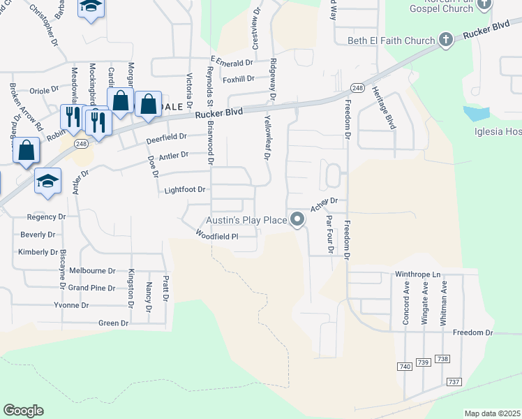 map of restaurants, bars, coffee shops, grocery stores, and more near 131 Candlebrook Drive in Enterprise