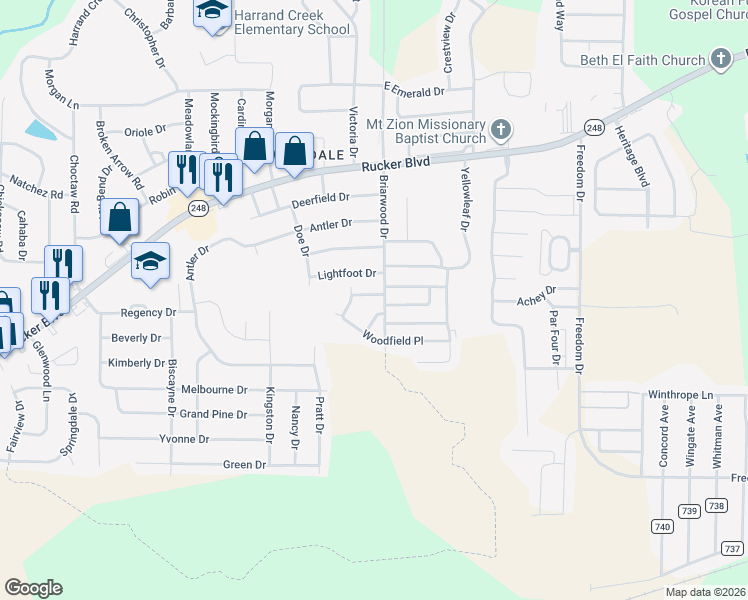 map of restaurants, bars, coffee shops, grocery stores, and more near 109 West Briar Drive in Enterprise