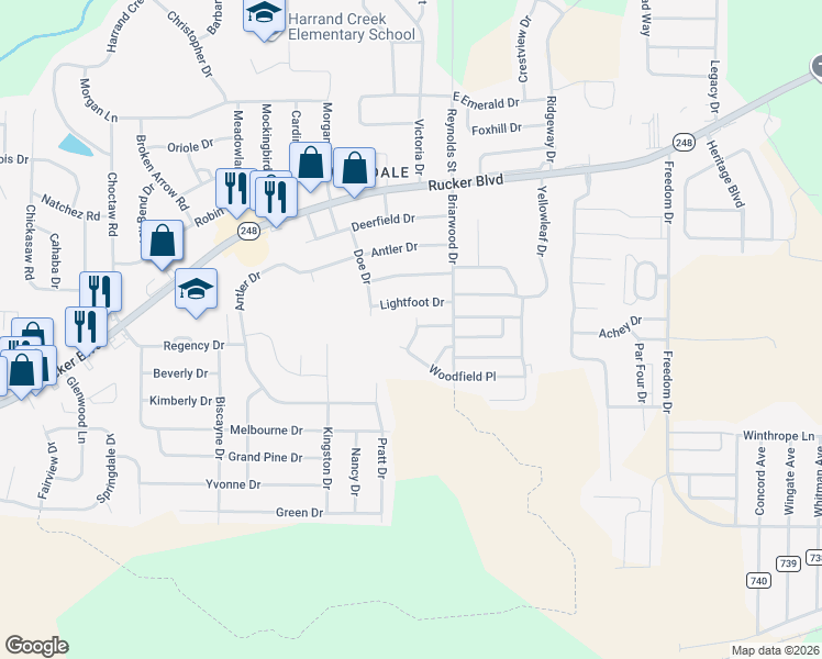 map of restaurants, bars, coffee shops, grocery stores, and more near 113 Lightfoot Drive in Enterprise
