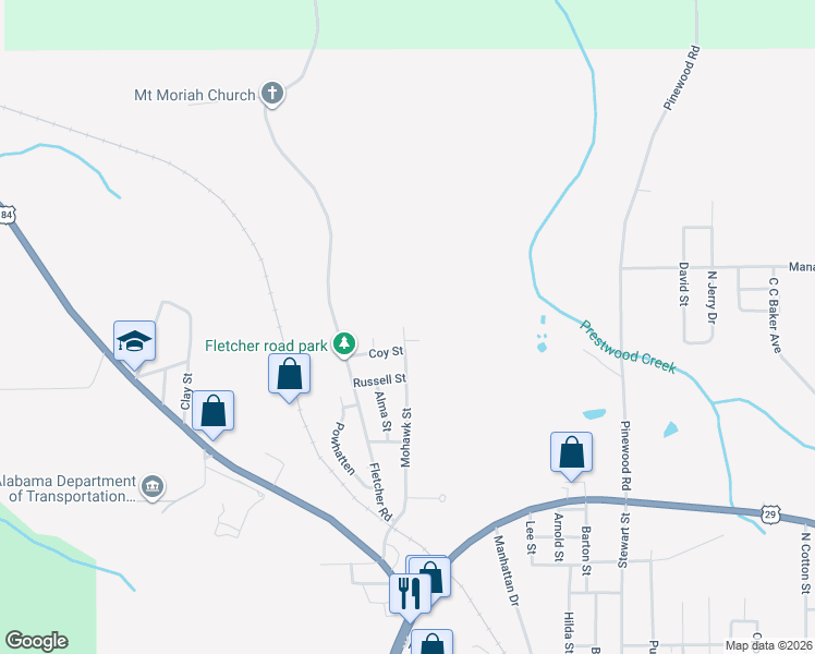 map of restaurants, bars, coffee shops, grocery stores, and more near 608 Mohawk Street in Andalusia