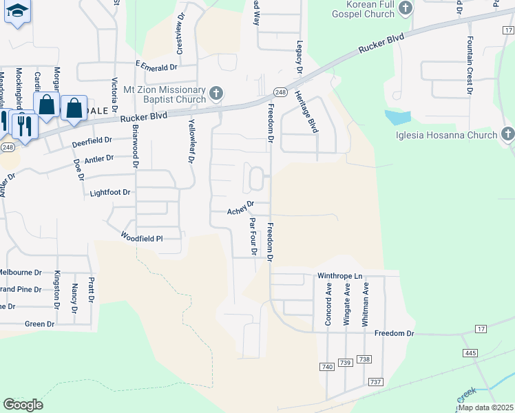 map of restaurants, bars, coffee shops, grocery stores, and more near 3138 Achey Drive in Enterprise
