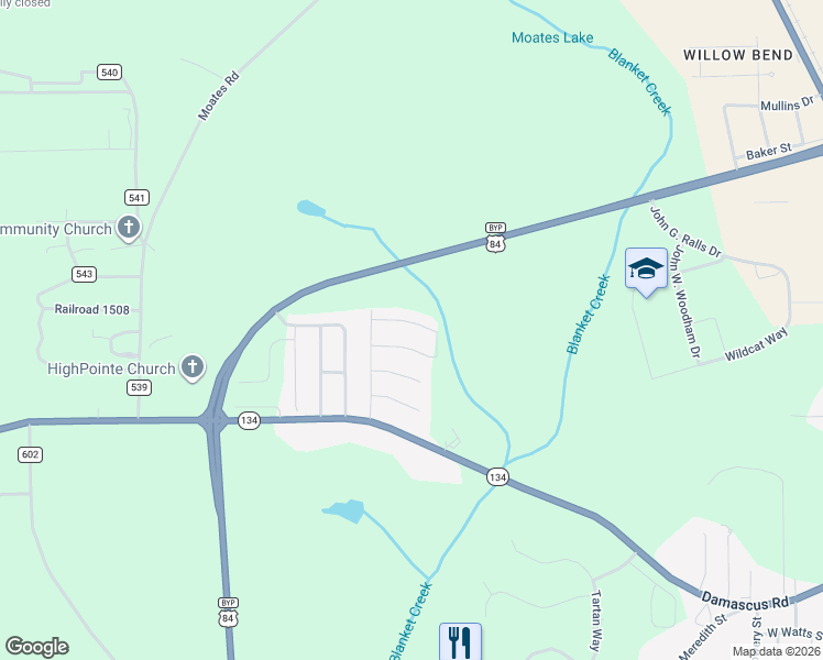 map of restaurants, bars, coffee shops, grocery stores, and more near 107 Westfield Road in Enterprise