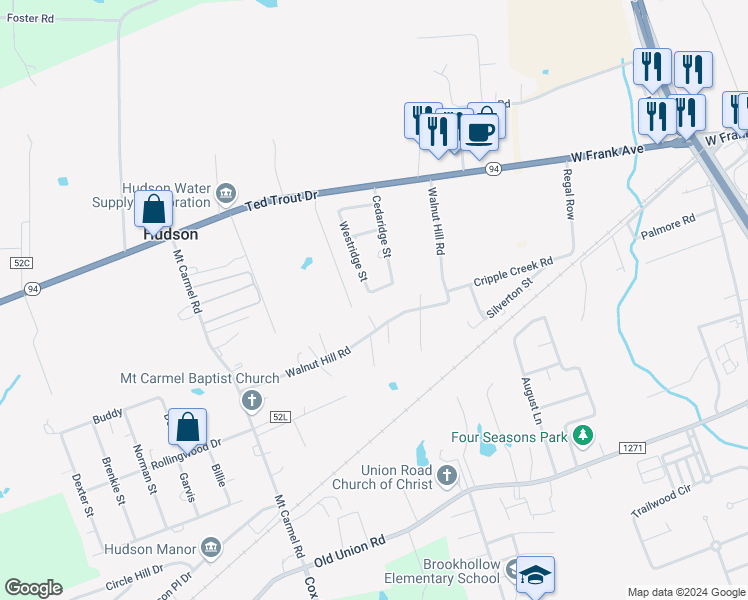 map of restaurants, bars, coffee shops, grocery stores, and more near 161 Crosswood Street in Lufkin