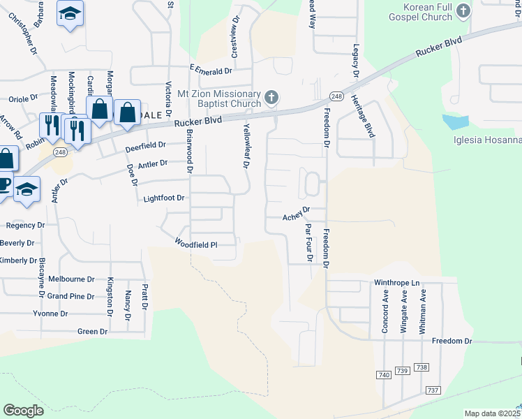 map of restaurants, bars, coffee shops, grocery stores, and more near 3094 Morningdove Way in Enterprise