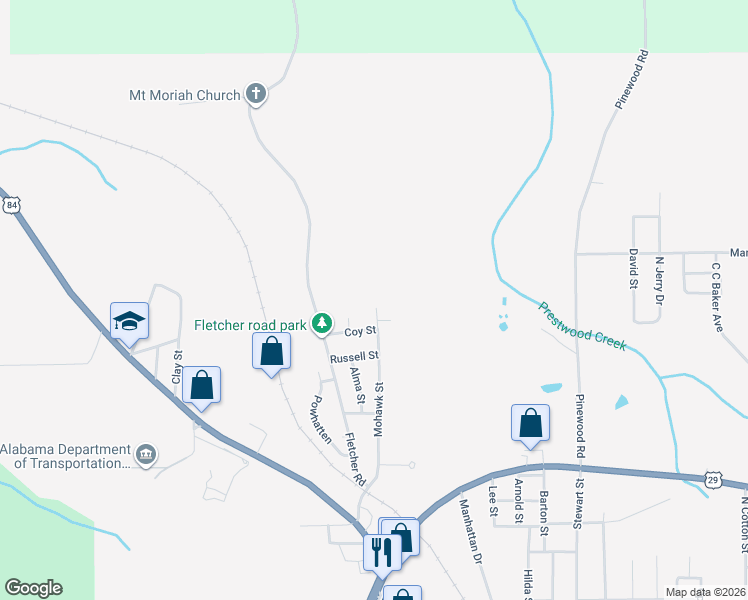 map of restaurants, bars, coffee shops, grocery stores, and more near 608 Mohawk Street in Andalusia