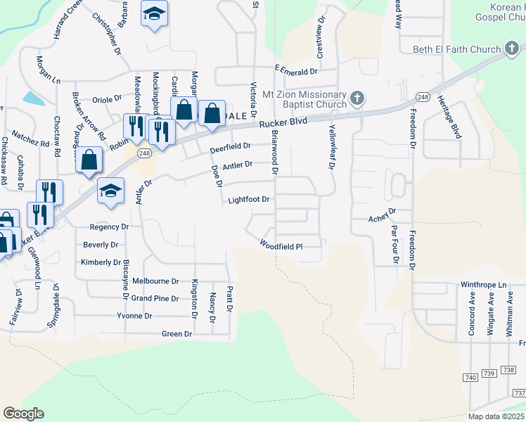 map of restaurants, bars, coffee shops, grocery stores, and more near 116 West Briar Drive in Enterprise
