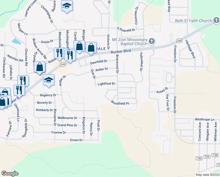 map of restaurants, bars, coffee shops, grocery stores, and more near 124 West Briar Drive in Enterprise
