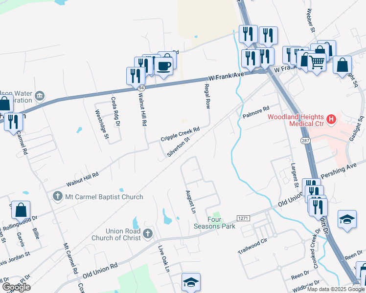 map of restaurants, bars, coffee shops, grocery stores, and more near 211 Silverton Street in Lufkin