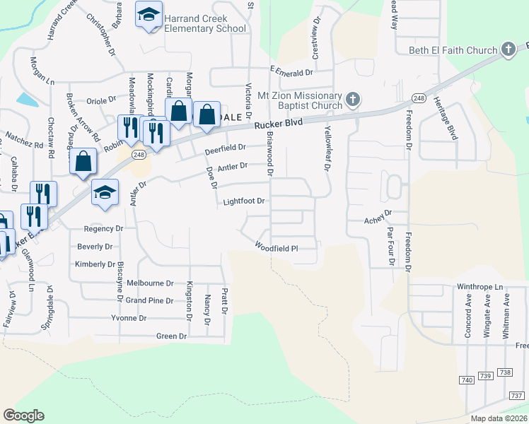 map of restaurants, bars, coffee shops, grocery stores, and more near 106 West Briar Drive in Enterprise