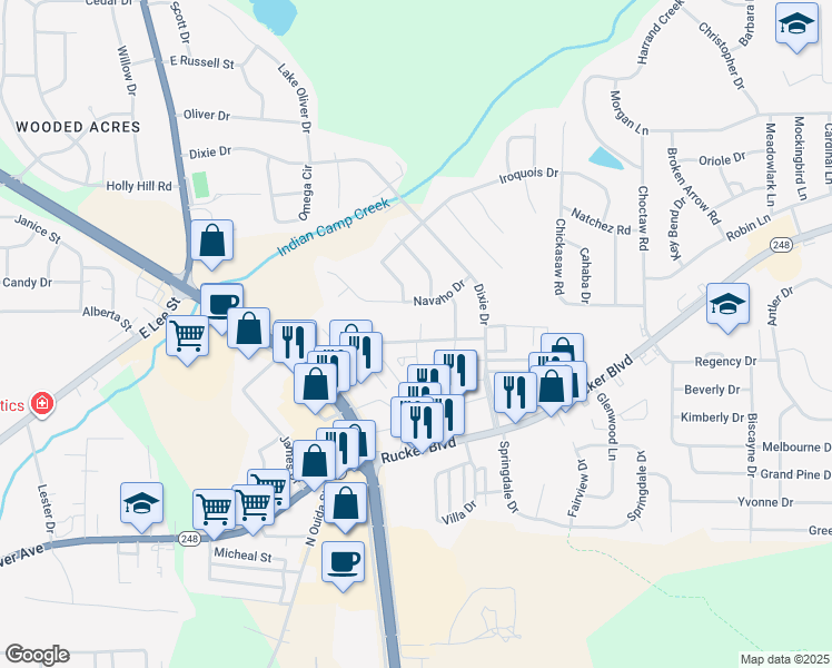 map of restaurants, bars, coffee shops, grocery stores, and more near 403 Navaho Drive in Enterprise