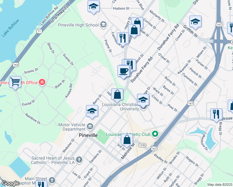 map of restaurants, bars, coffee shops, grocery stores, and more near 110 Russell Court in Pineville