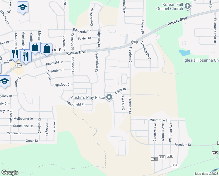 map of restaurants, bars, coffee shops, grocery stores, and more near 2820 Brad Way in Enterprise