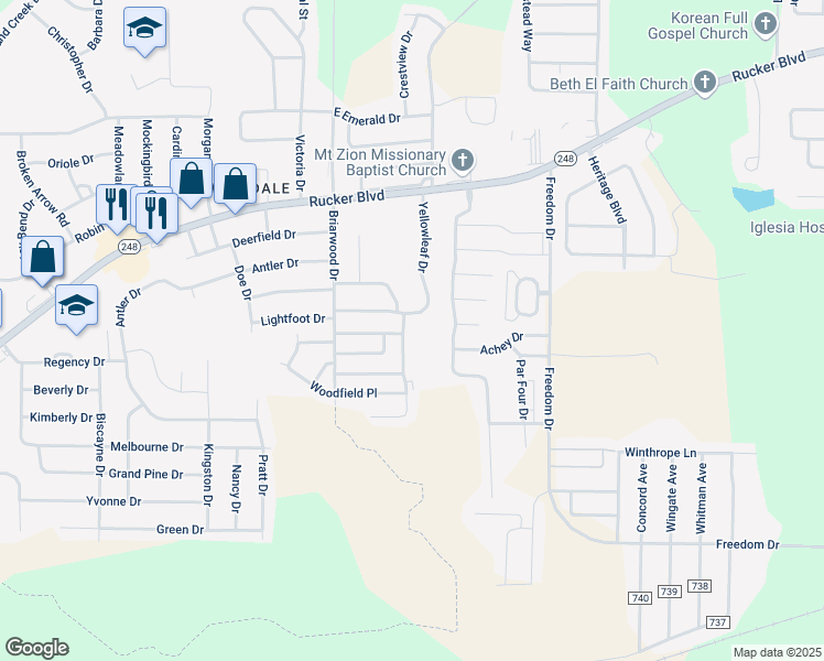 map of restaurants, bars, coffee shops, grocery stores, and more near 97 Candlebrook Drive in Enterprise