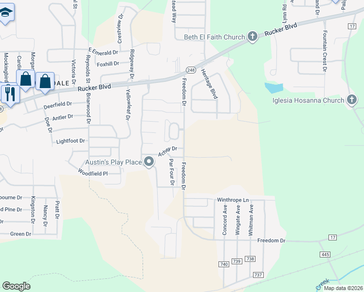 map of restaurants, bars, coffee shops, grocery stores, and more near 3169 Achey Drive in Enterprise