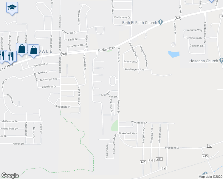 map of restaurants, bars, coffee shops, grocery stores, and more near 3125 Achey Drive in Enterprise