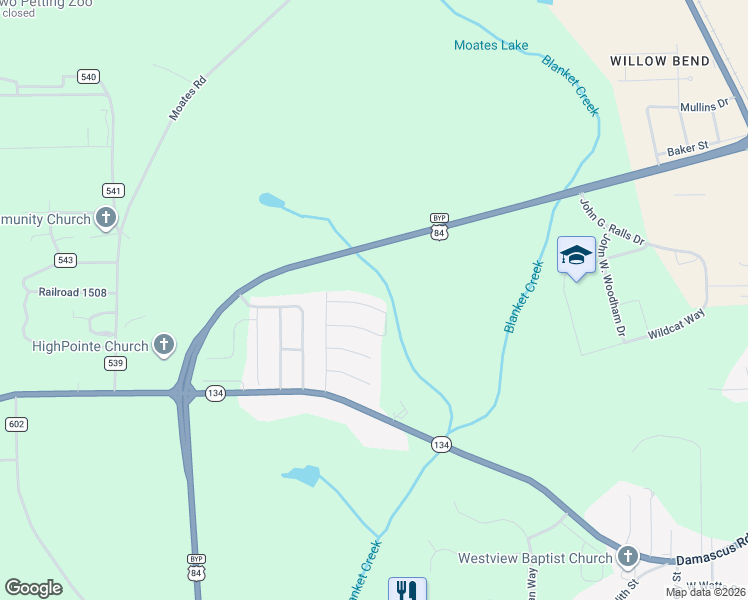 map of restaurants, bars, coffee shops, grocery stores, and more near 115 Westfield Road in Enterprise
