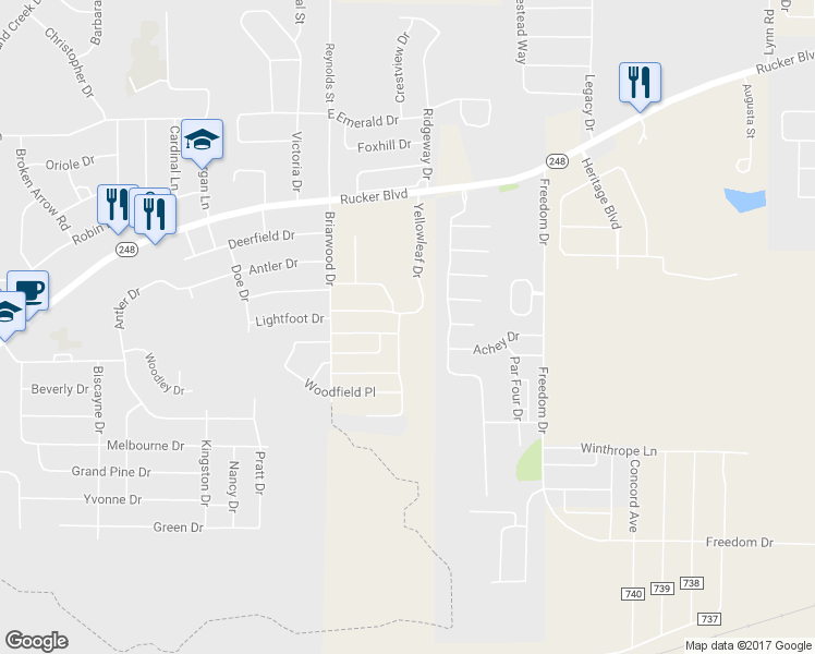 map of restaurants, bars, coffee shops, grocery stores, and more near 97 Candlebrook Drive in Enterprise