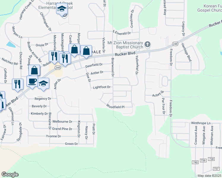 map of restaurants, bars, coffee shops, grocery stores, and more near 101 Lightfoot Dr in Enterprise