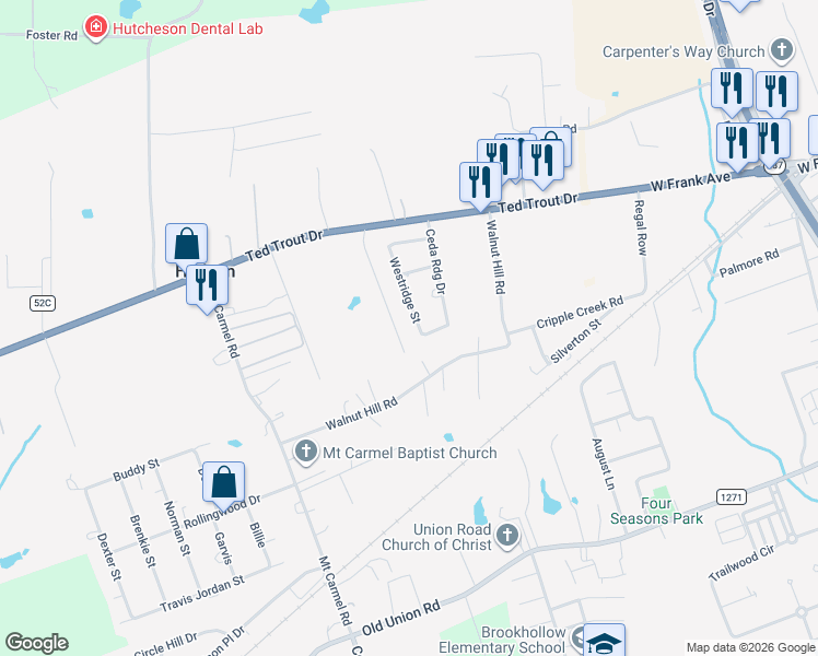 map of restaurants, bars, coffee shops, grocery stores, and more near 284 Westridge Street in Lufkin
