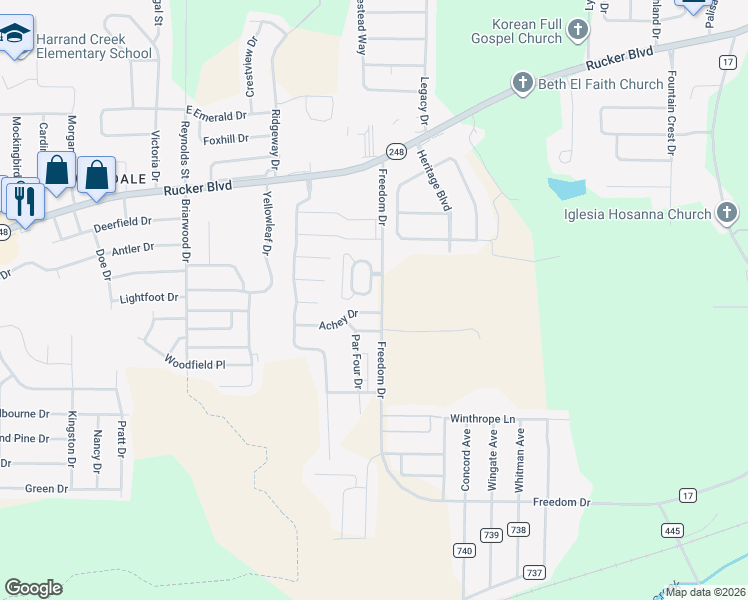 map of restaurants, bars, coffee shops, grocery stores, and more near 3125 Achey Drive in Enterprise
