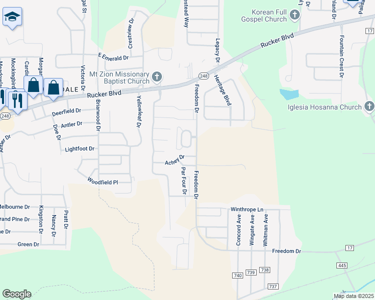 map of restaurants, bars, coffee shops, grocery stores, and more near 3125 Achey Drive in Enterprise