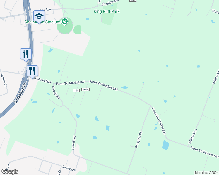 map of restaurants, bars, coffee shops, grocery stores, and more near 4166-4252 Farm-To-Market 841 in Lufkin