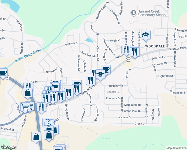 map of restaurants, bars, coffee shops, grocery stores, and more near 145-199 Regency Drive in Enterprise