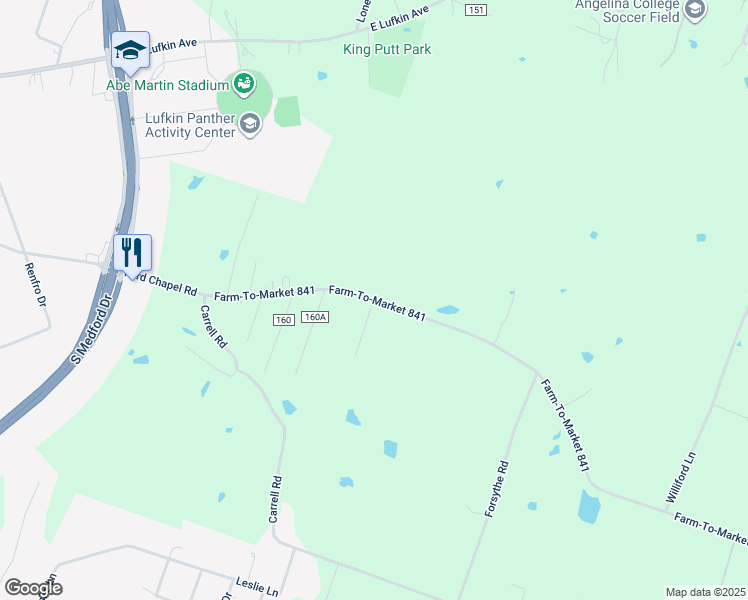 map of restaurants, bars, coffee shops, grocery stores, and more near 4166 Farm-To-Market 841 in Lufkin
