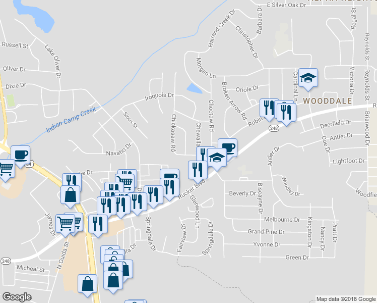 map of restaurants, bars, coffee shops, grocery stores, and more near 100 Cahaba Drive in Enterprise