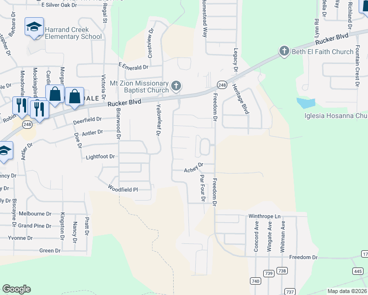 map of restaurants, bars, coffee shops, grocery stores, and more near 2844 Partridge Lane in Enterprise