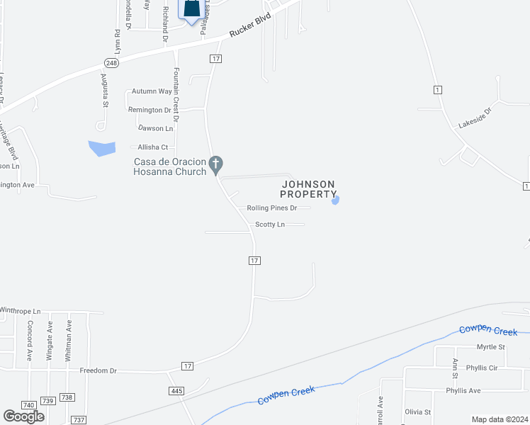 map of restaurants, bars, coffee shops, grocery stores, and more near 104 Rolling Pines Drive in Enterprise