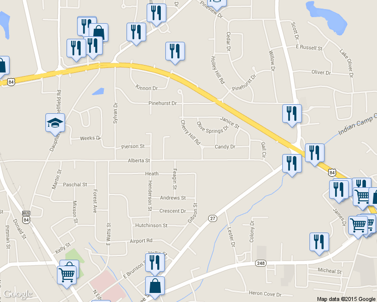 map of restaurants, bars, coffee shops, grocery stores, and more near 801 Alberta Street in Enterprise