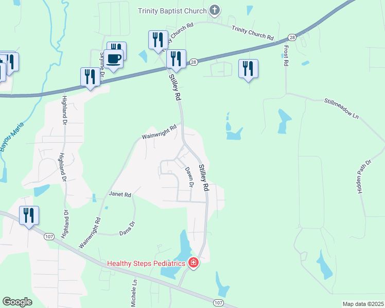 map of restaurants, bars, coffee shops, grocery stores, and more near 384 Deer Trce in Pineville