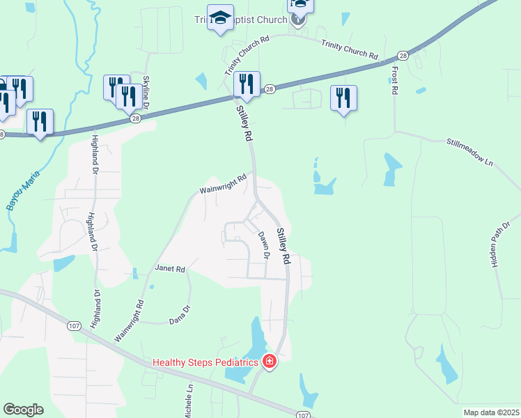 map of restaurants, bars, coffee shops, grocery stores, and more near 384 Deer Trce in Pineville