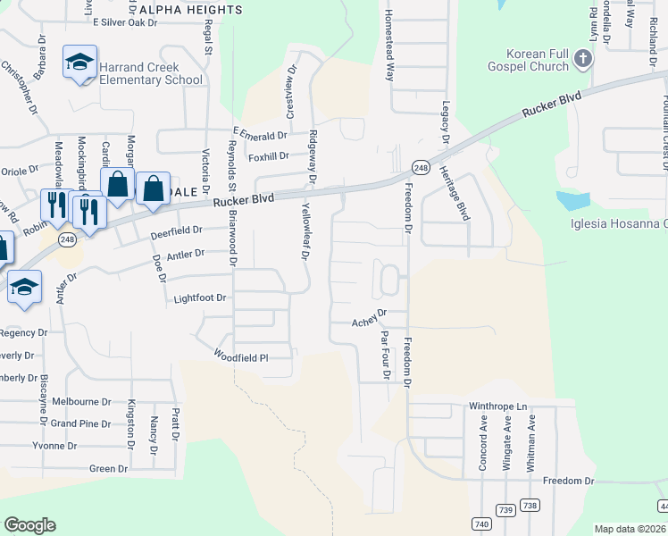 map of restaurants, bars, coffee shops, grocery stores, and more near 2904 Morningdove Way in Enterprise