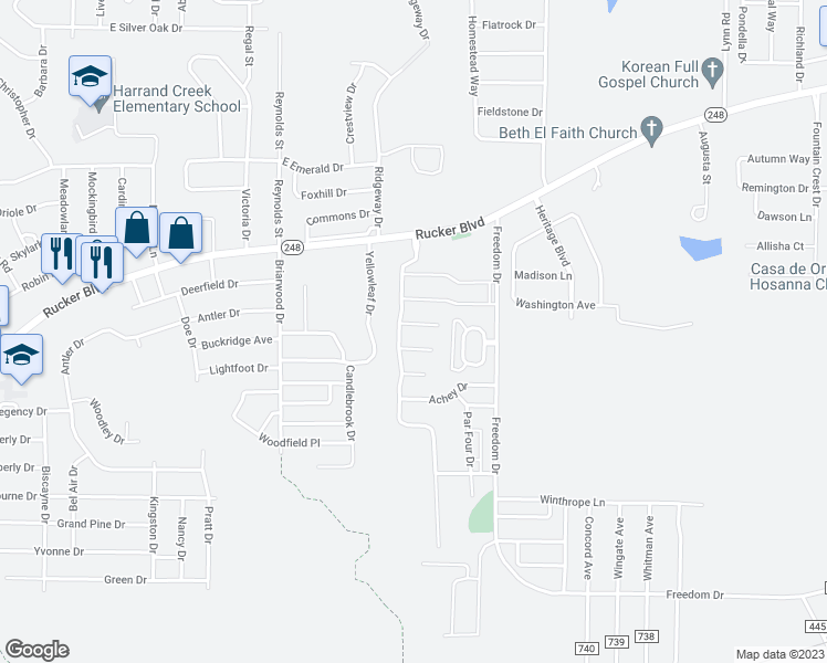 map of restaurants, bars, coffee shops, grocery stores, and more near 2814 Partridge Lane in Enterprise