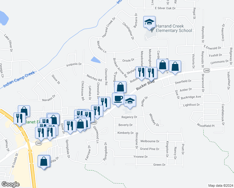 map of restaurants, bars, coffee shops, grocery stores, and more near 603 Robin Lane in Enterprise