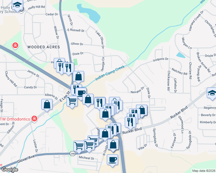 map of restaurants, bars, coffee shops, grocery stores, and more near 503 Navaho Drive in Enterprise