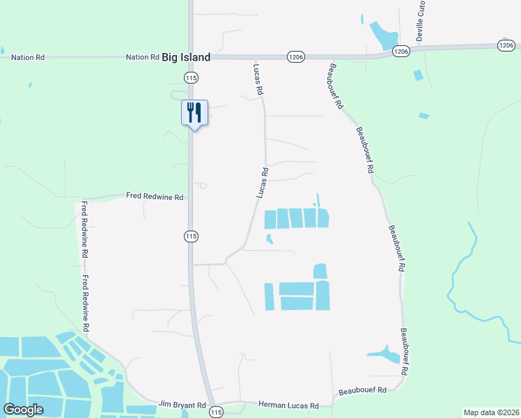 map of restaurants, bars, coffee shops, grocery stores, and more near 64 Lucas Road in Deville