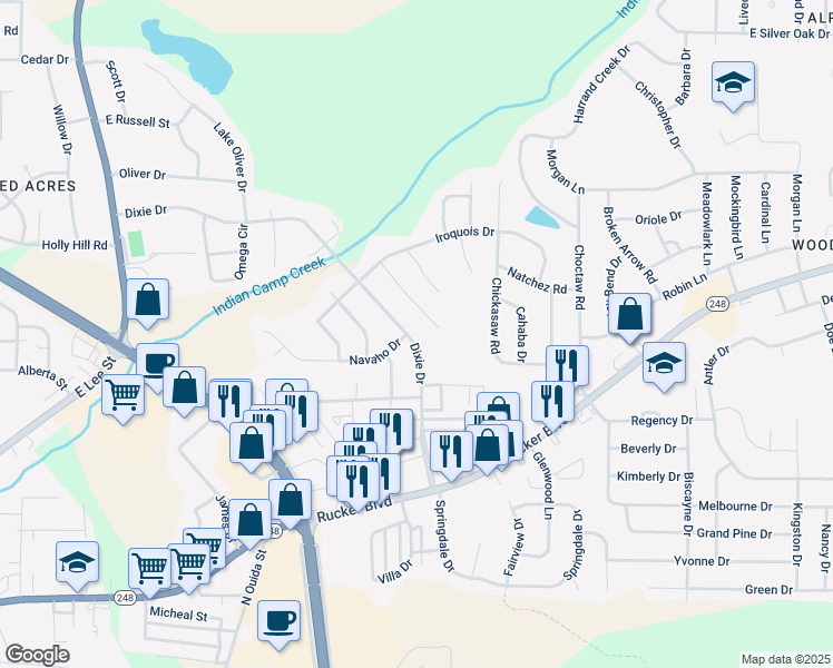 map of restaurants, bars, coffee shops, grocery stores, and more near 310 Dixie Drive in Enterprise