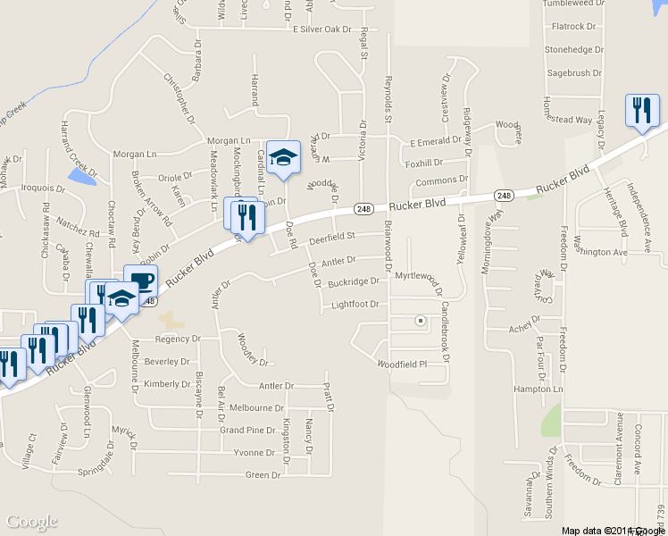 map of restaurants, bars, coffee shops, grocery stores, and more near 115 Antler Dr in Enterprise