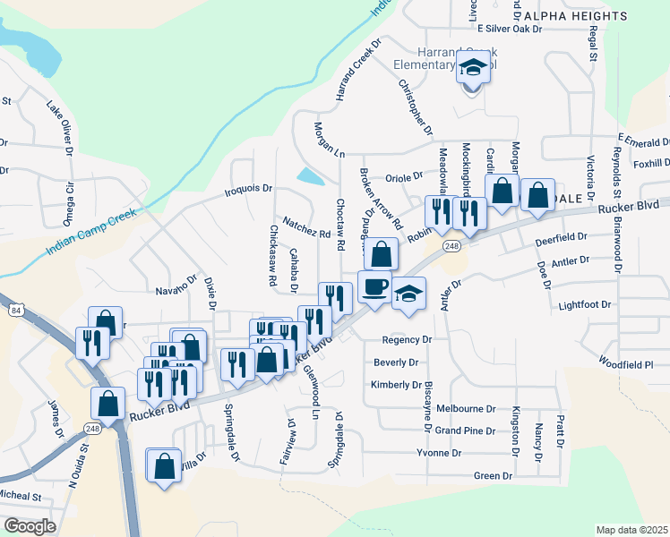 map of restaurants, bars, coffee shops, grocery stores, and more near 205 Choctaw Road in Enterprise