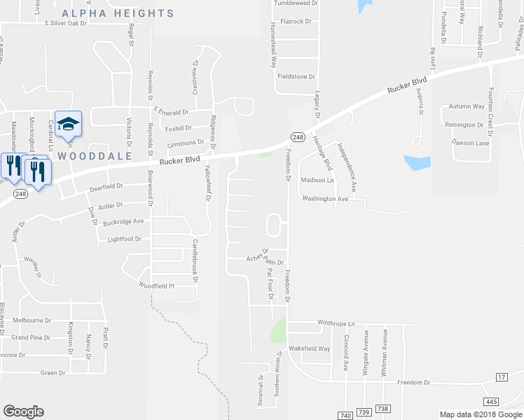 map of restaurants, bars, coffee shops, grocery stores, and more near 73 Courtyard Way in Enterprise