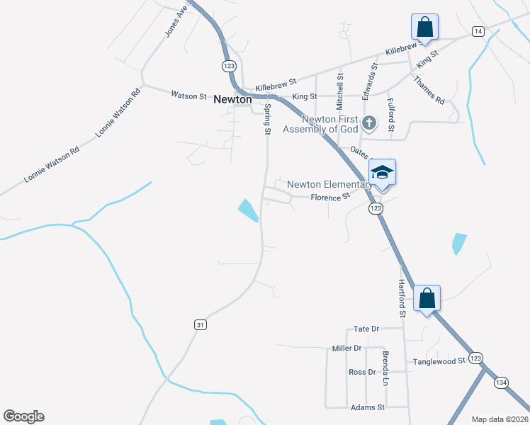 map of restaurants, bars, coffee shops, grocery stores, and more near 301 Callaway Street in Newton